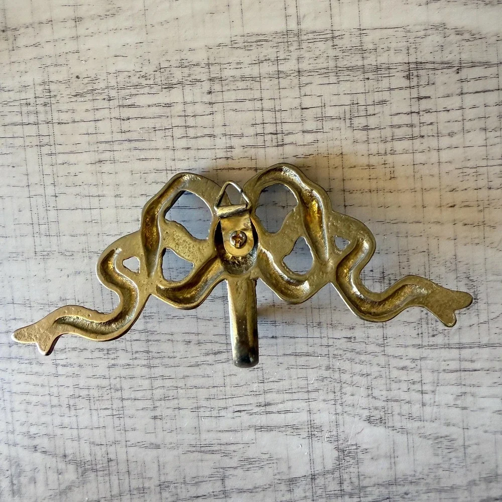 Vintage Small Brass Coquette Dainty Style Ribbon Bow Wall Hook